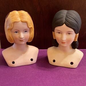 VTG pair 1978 Yield House Exclusive bisque hand painted female doll heads